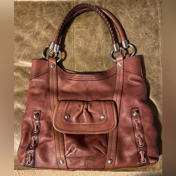 B Makowsky Large Brown Leather Purse Bag - Picture 1 of 10